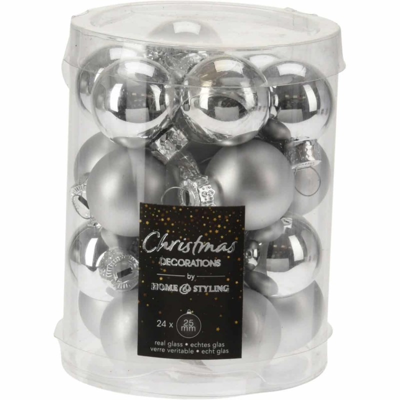 Μπάλα Γυάλινη Ασημί Ματ Και Γυαλιστερή - Σετ 24τμχ. (2,5εκ.) 910081