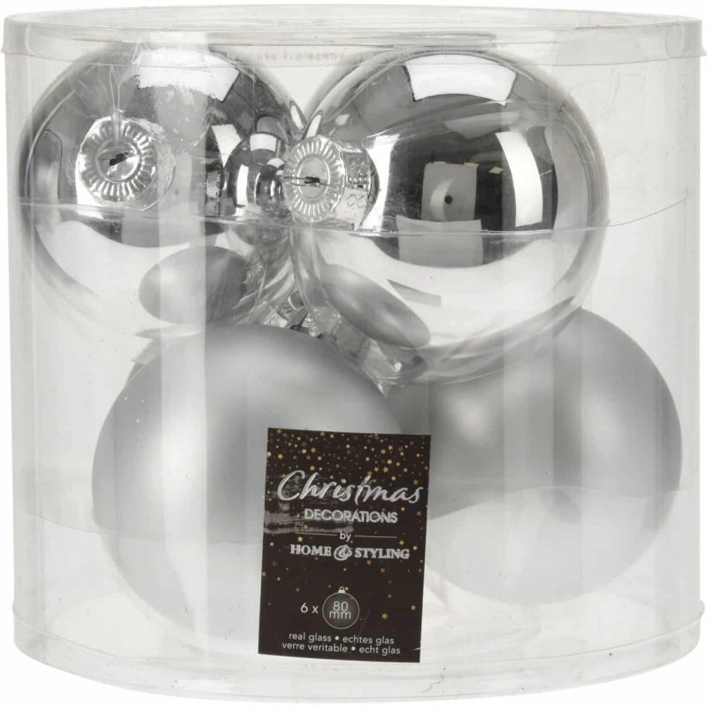 Μπάλες Γυάλινες Ασημί Και Γυαλιστερές - Σετ 6τμχ. (8εκ.) 910562